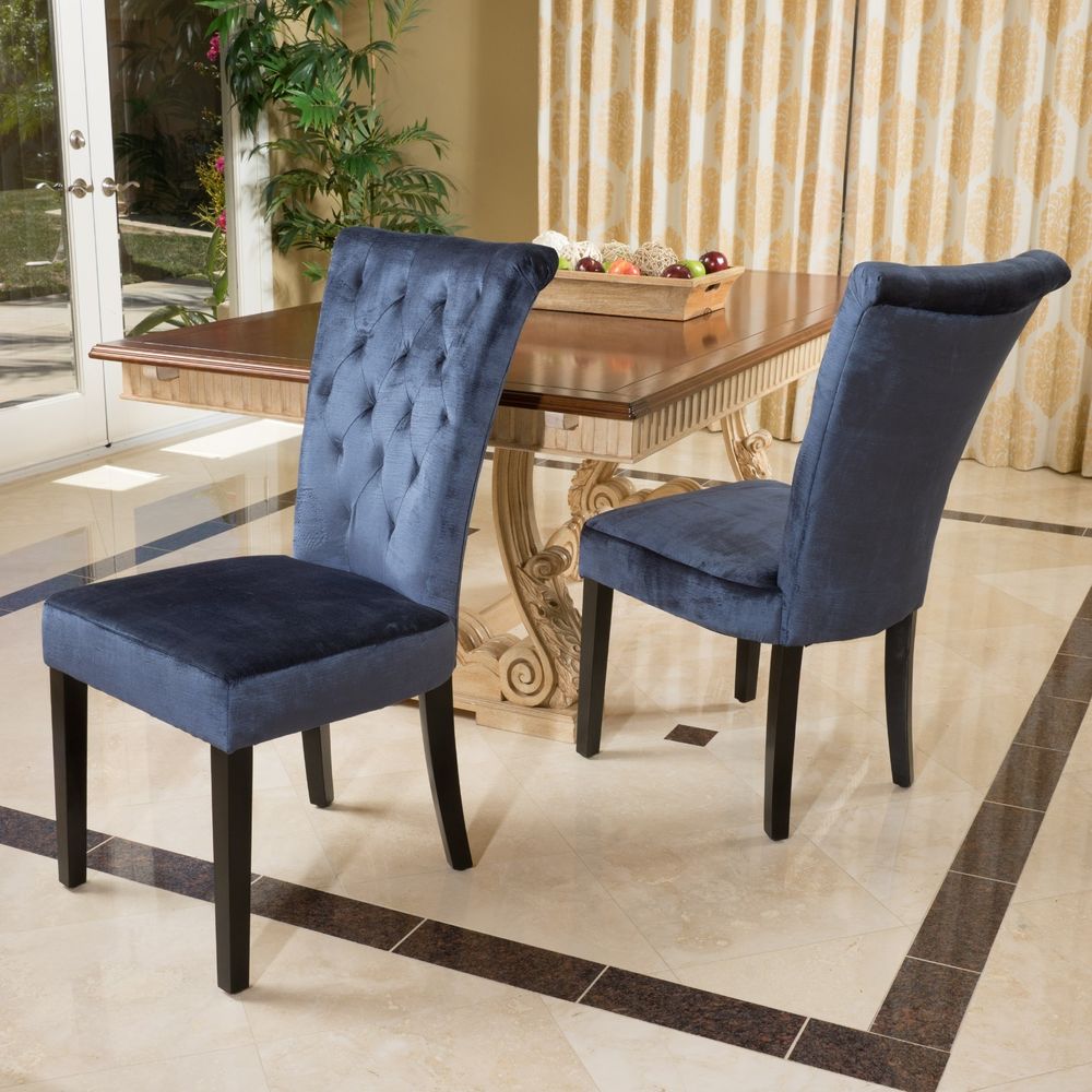 blue tufted dining chair