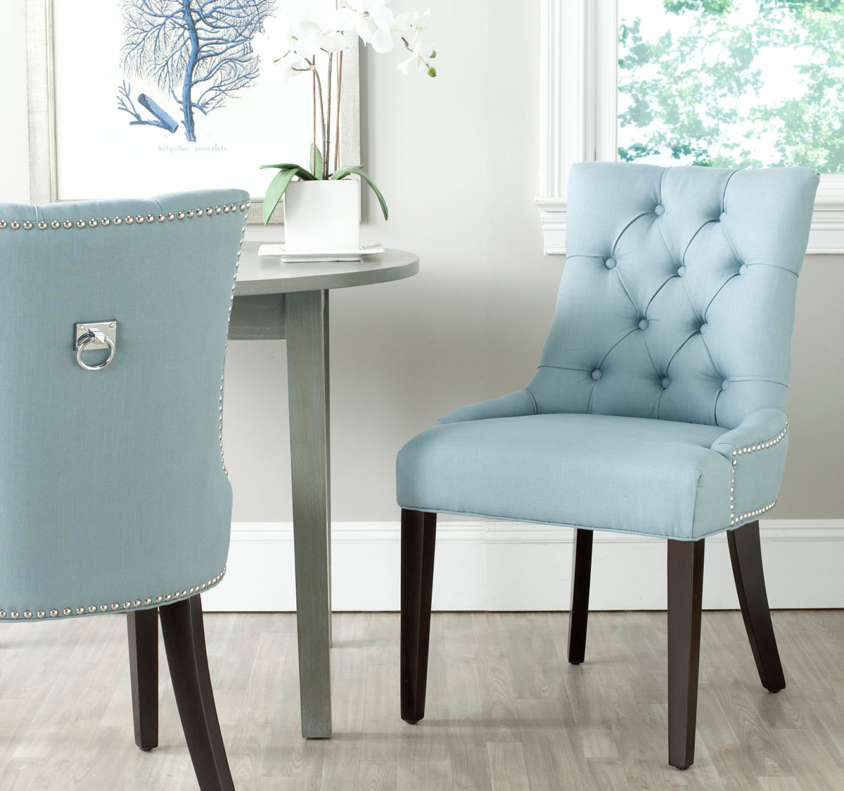 light blue dining chairs