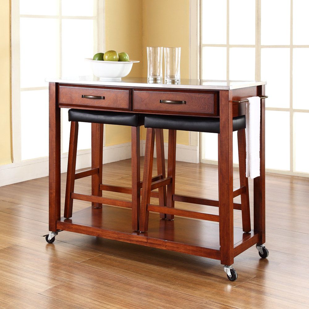 portable kitchen island with 2 stools