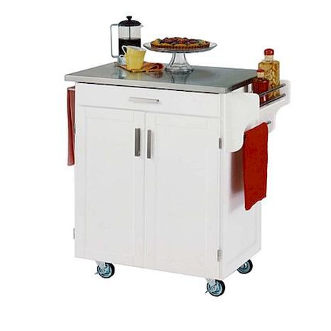 White Kitchen Cart With Stainless Steel Top photo - 2