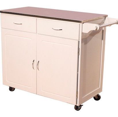 White Kitchen Cart With Stainless Steel Top photo - 3