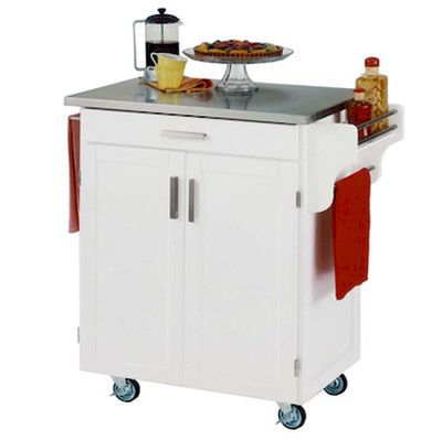White Kitchen Cart With Stainless Steel Top photo - 4